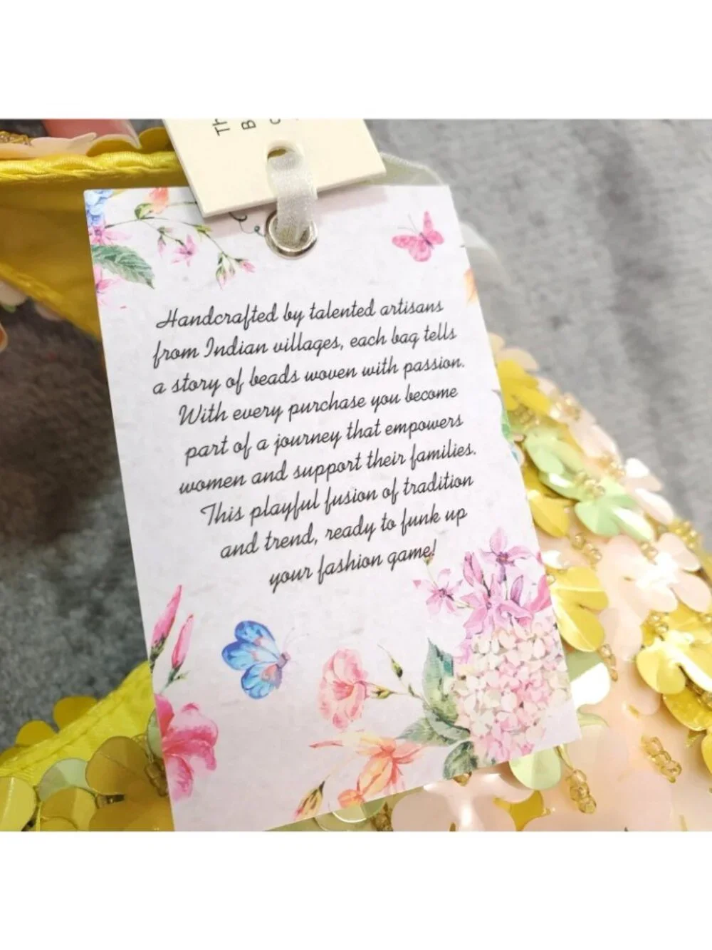 Handcrafted Viral TikTok Beaded Bag Made in India Yellow Flowers Fairy Cottage